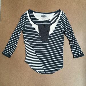 Anthropologie Pilcro Striped Topsy Henley Size XS Slate Blue/Gray/Cream